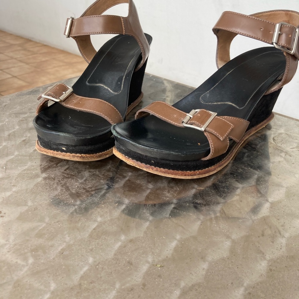 Marni Brown and Black Leather Wedges with Platform Soles